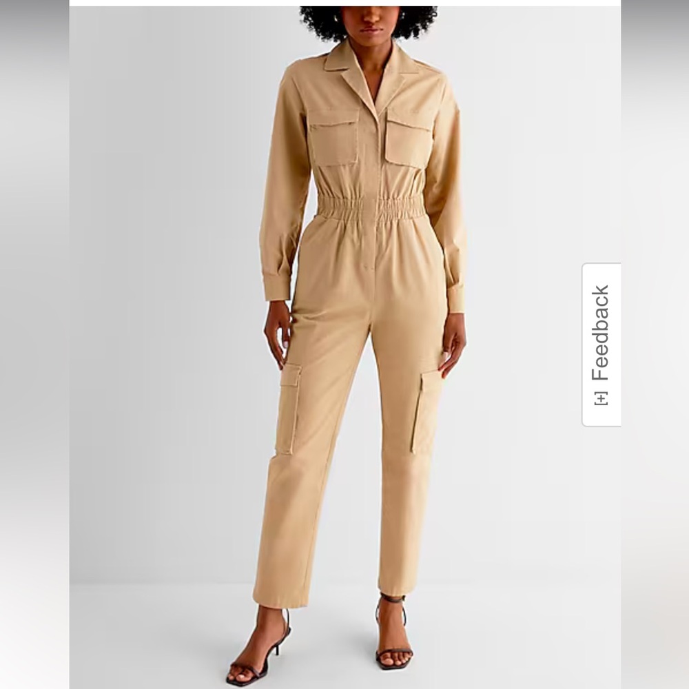 NWT SIZE 2 WOMENS EXPRESS COTTON
BEIGE LONG SLEEVE JUMPSUIT